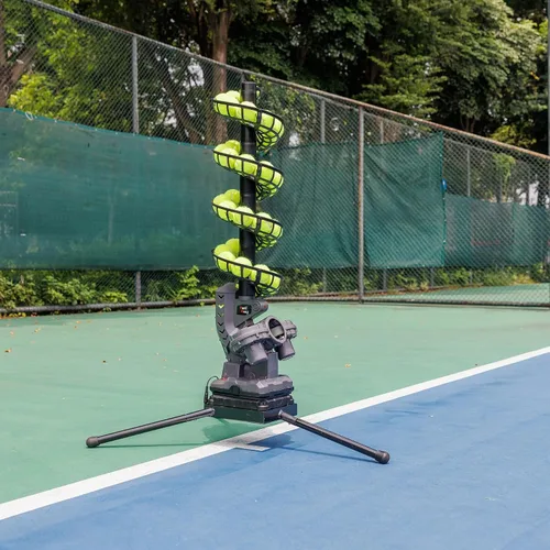 Vista 6 de Furlihong 3807BH Máquina de pelotas de tenis con base triangular, velocidades ajustables, oscilación izquierda y derecha, lanzamiento con balanceo