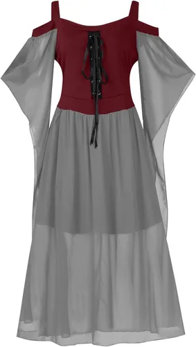 Vista 5 de Vestido punk gótico para mujer, vestido de fiesta de cosplay de Navidad, disfraz de Halloween, conjunto bohemio, vestido gótico de cintura alta