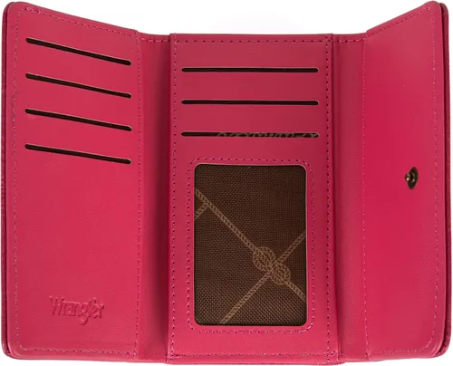 Vista 3 de Wrangler Billeteras de triple pliegue para mujer, tarjetero pequeño, Retro rosa intenso, Minimalista