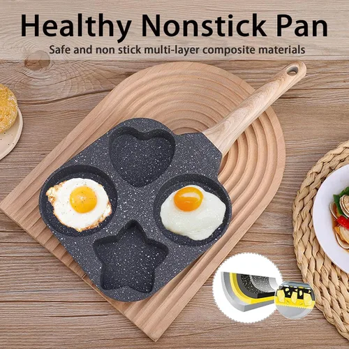 Vista 2 de JUSTUP Sartén antiadherente, sartén para huevos de 4 tazas, sartén dividida antiadherente, sartén de granito saludable de 7.5 pulgadas con mango