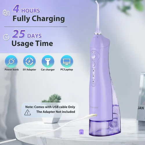 Vista 5 de TOVENDOR Irrigador de agua eléctrico, irrigador oral dental recargable inalámbrico IPX7, impermeable, 10.1 fl oz, limpiador de dientes de agua