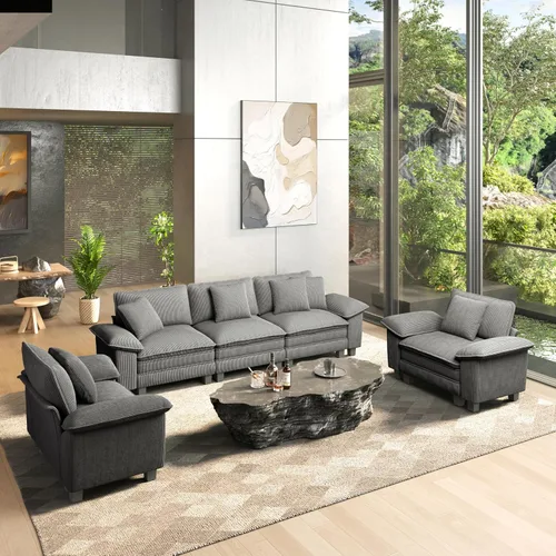 Vista 36 de HERA'S HOUSE Juego de sofás seccionales modulares de 2 piezas, juego de sofá de gran tamaño con loveseat y sillón, cómodos sofás nube con cojines