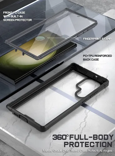 Vista 2 de Poetic Guardian - Funda compatible con Galaxy S23 Ultra 5G de 6.8 pulgadas, protector de pantalla integrado que funciona con identificación