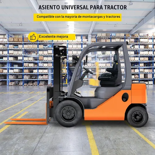 Vista 2 de VEVOR Asiento de suspensión con respaldo ajustable, reposacabezas y reposabrazos, asiento de carretilla elevadora con rieles deslizantes, plegable