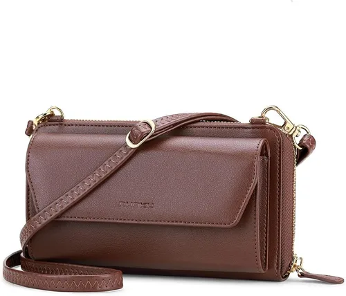 Vista 20 de nuoku Cartera RFID para Mujer Monedero Muñequera Bandolera Clutch con Cremallera Perimetral 2 Correas Negro