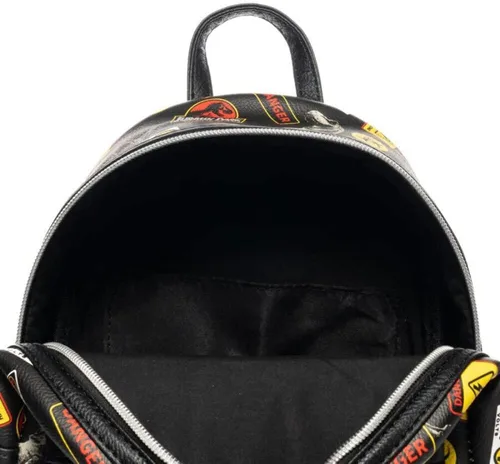 Vista 2 de Loungefly Mini-mochila de señales de advertencia de Jurassic Park, Negro, talla única
