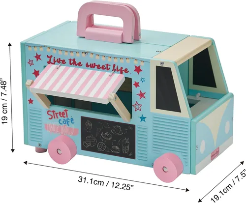 Vista 5 de Olivia's Little World Casa de muñecas de camión de comida de madera + accesorios para muñecas de 3.5", multicolor Accesorios incluidos