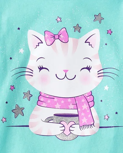 Vista 5 de The Children's Place Camisetas gráficas de manga larga surtidas para niñas Gato/Xolotl/Fox paquete de 3