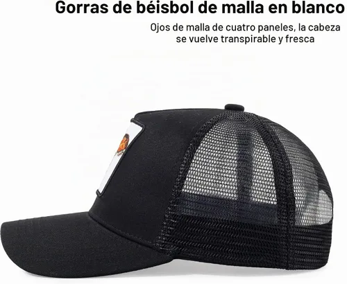Vista 4 de Gorra de camionero para hombre con animal, gorra ajustable con cierre de presión, gorra de béisbol bordada, malla transpirable, parche cuadrado