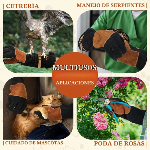 Vista 6 de HANDLANDY Guantes de manejo de animales, a prueba de mordeduras para manejo Negro marrón