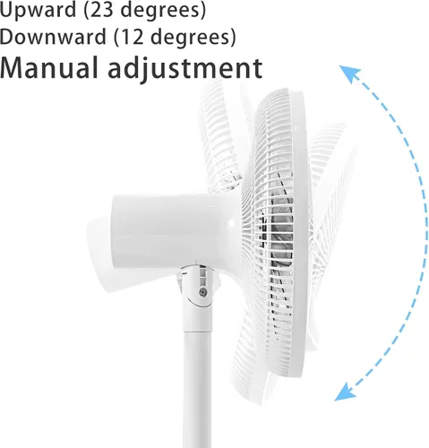 Vista 5 de Ventilador de suelo oscilante de 4 velocidades de 7 aspas, 14.5 pulgadas, altura ajustable, ventilador de pie para el hogar, motor de CC