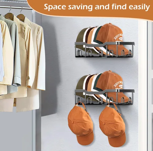 Vista 2 de KEETDY Percheros de metal para gorras de béisbol, organizador de sombreros de pared para 24 gorras, 2 paquetes de organizador resistente de Negro