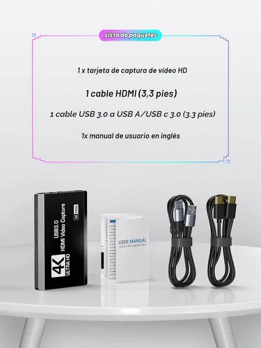 Vista 5 de XIIXMASK Tarjeta de captura HDMI USB 3.0, captura 4K60FPS con paso a través Negro