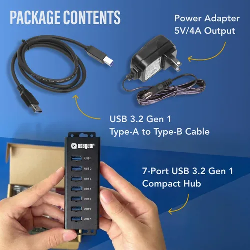 Vista 8 de USBGear Hub USB de 7 puertos 3.2 Gen 1 – Concentrador de datos supervelocidad montable con puertos USB para laptop, PC, escritorio y más, adaptador