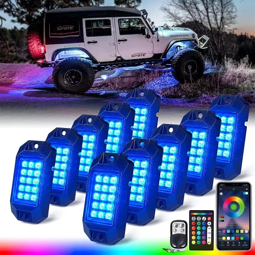 Vista 9 de Xprite - Kit de luces LED RGB bluetooth con controlador RF, luces neón multicolor intermitentes que sincronizan con la música para vehículos
