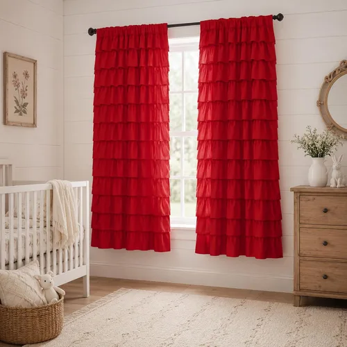 Vista 16 de Cortinas negras con volantes, 2 paneles, paneles de ventana con volantes de 12 capas, cortinas de estilo rústico para dormitorio, baño, bolsillo