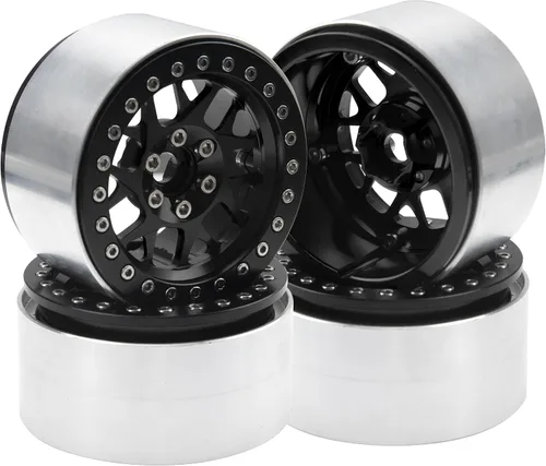 Vista 3 de Paquete de 4 llantas HIRCQOO Metal Beadlock de 2.2 pulgadas, 12 bujes hexagonales compatibles con Axial SCX10 90046 SCX10-III Redcat Gen7 D90