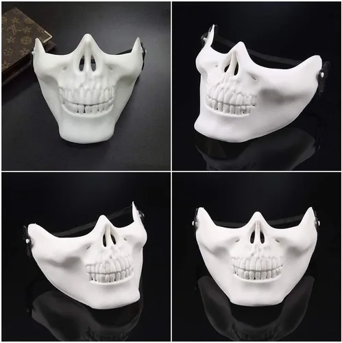 Vista 6 de Amosfun 2 máscaras de calavera para Halloween, cosplay, máscara de esqueleto mitad para adultos, hombres y mujeres, fiesta de disfraces de Halloween