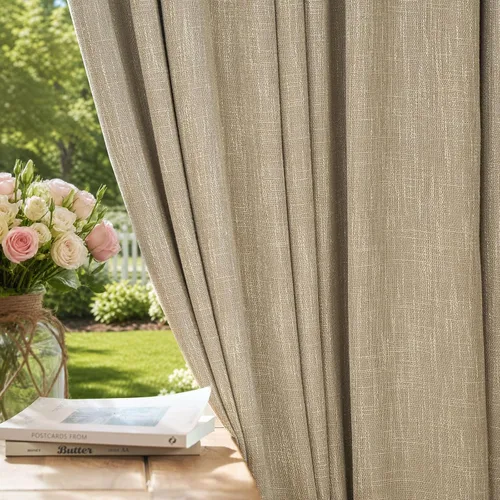 Vista 10 de Jinchan Cortinas de aspecto yute de 63 pulgadas de largo, cortinas texturizadas para sala de estar, cortinas filtradoras de luz de estilo rústico