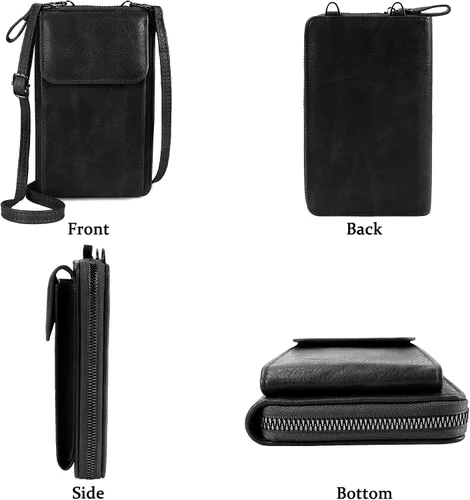 Vista 2 de Bolso bandolera pequeño de cuero para mujer, con ranura para tarjetas