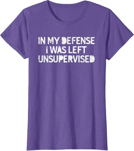 Vista 22 de Camiseta divertida con texto en inglés "Saying In My Defense I Was Left Unsupervised" Negro