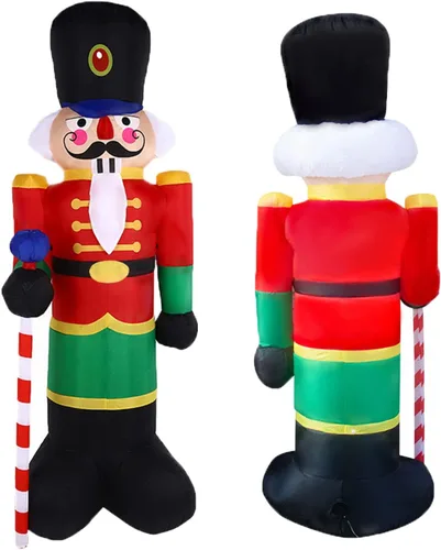Vista 6 de Paquete de 2 soldados cascanueces de 8 pies para decoración de porche inflable de Navidad para decoración al aire libre, patio, jardín, césped