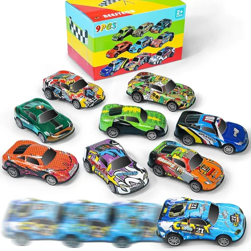 Vista 6 de Coches de carreras de metal de 4.2 pulgadas, paquete de 9 unidades, juguetes de auto para niños, niñas, niños de 2, 3, 4, 5, 6, 7 años, recuerdos