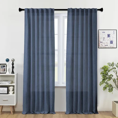 Vista 71 de Cortinas de Lino Natural Color Crema de 84 Pulgadas de Largo para Sala de Estar, Juego de 2 Paneles de Lino Texturizado con Trabillas Traseras
