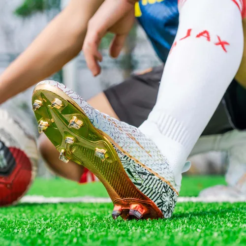 Vista 6 de Botas de fútbol para niños y niñas, FGAG, para interiores y exteriores, terreno firme, picos altos, para entrenamiento profesional