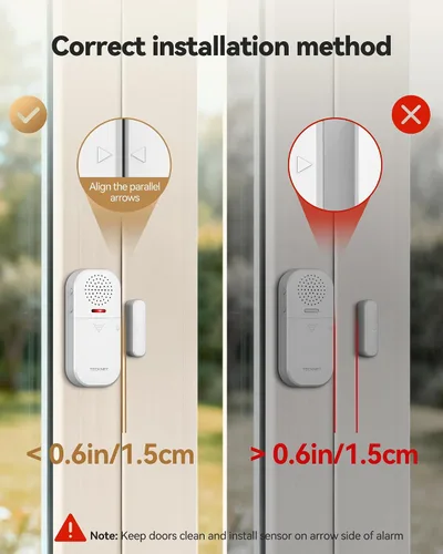 Vista 6 de TECKNET Alarma de puerta inalámbrica con control remoto, sensor de puerta de 130 dB con flash LED, 4 modos de alerta y 5 volúmenes ajustables