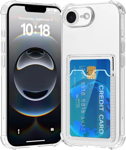 Vista 14 de Funda compatible con iPhone 13 con tarjetero, funda tipo cartera, transparente, delgada, suave, protectora a prueba de golpes, antiarañazos, funda