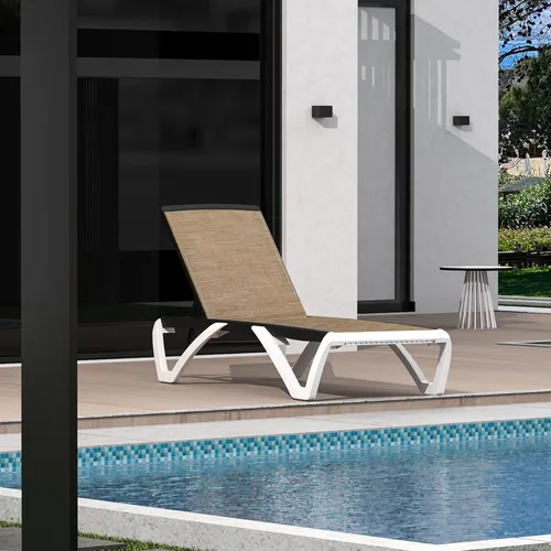 Vista 8 de Domi - Tumbona de aluminio para exteriores con respaldo ajustable, para playa, patio, balcón, piscina (1 silla marrón)