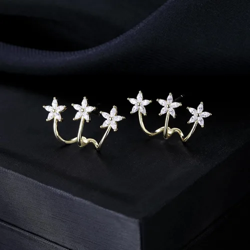 Vista 4 de SLUYNZ Aretes de plata de ley 925 con margaritas para mujer, aretes envolventes con flores