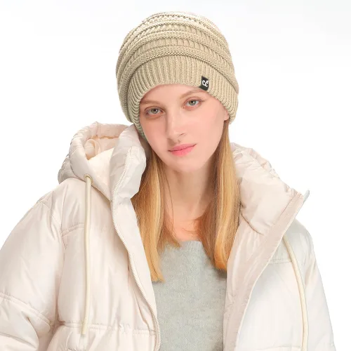 Vista 28 de C.C Winter Oversized Beanie Hat with Fuzzy Lining – Thick Knit Thermal Beanie for Cold Weather, Soft Warm Fleece Lined Cap