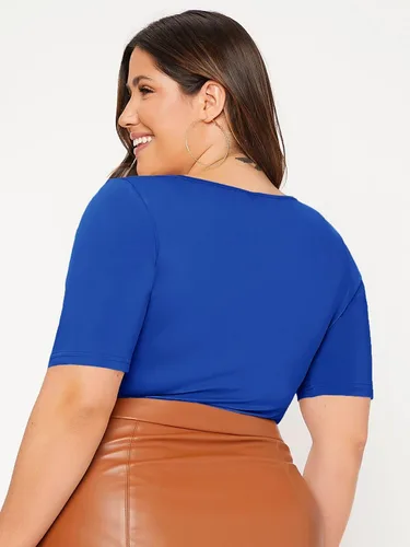 Vista 2 de SOLY HUX Womens Plus Size Bodysuit Scoop Neck Short Sleeve T Shirts Skinny One Piece Bodysuit Summer Basic Tops