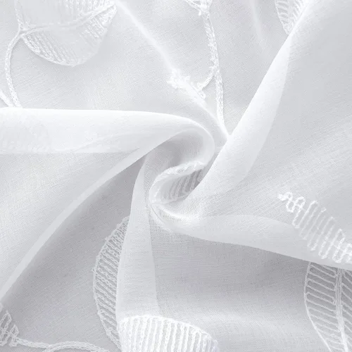 Vista 6 de BGment - Cortinas traslúcidas blancas de 84 pulgadas de largo, 2 paneles - Cortinas semitraslúcidas bordadas con patrón de hojas, cortinas con Hoja
