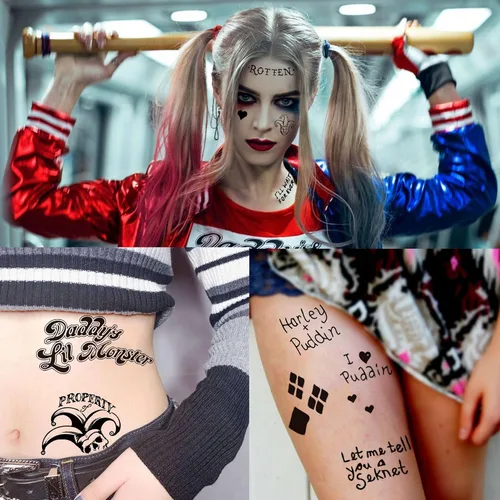 Vista 2 de TASROI 5 hojas de calcomanías de tatuaje HQ Joker para mujeres, hombres y adultos, tatuajes temporales de Halloween, kit de maquillaje de cara