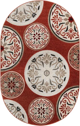 Vista 3 de Unique Loom Outdoor Modern Collection - Alfombra de área con círculos (5 pies 3 pulgadas x 8 pies, ovalada, terracota/borgoña)