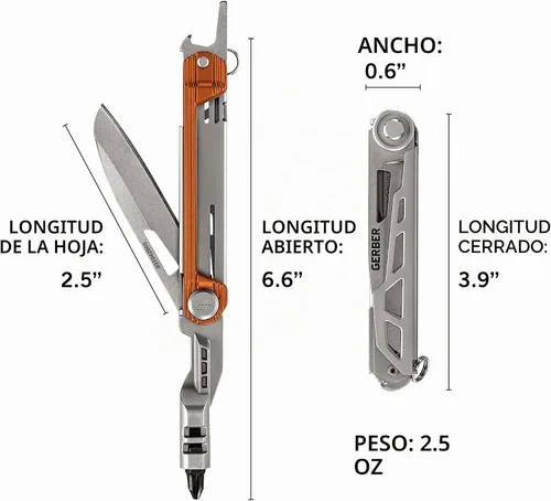 Vista 7 de Cuchillo de bolsillo multiherramienta EDC Gerber Gear Armbar Slim Drive con destornillador, abridor de botellas, naranja quemado
