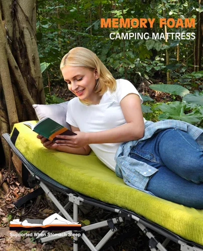 Vista 6 de Colchón de camping de espuma viscoelástica GAIALOOP extra grueso de 4 pulgadas, colchón de suelo enrollable para dormir en campamento, colchoneta