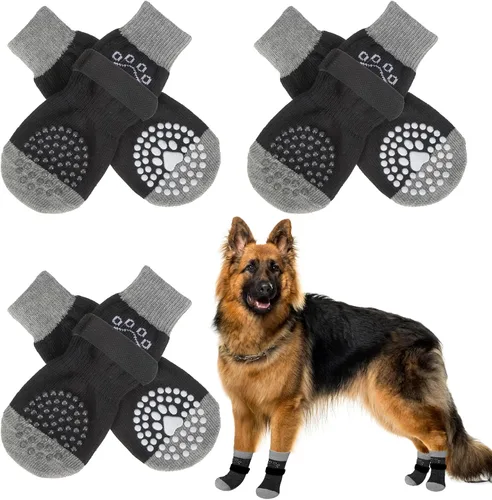 Vista 12 de SCENEREAL 6 piezas de calcetines antideslizantes para perros para prevenir lamido de patas para pavimento caliente/frío, calcetines de agarre