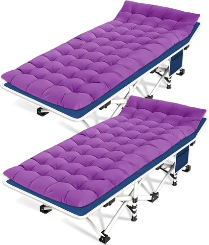 Vista 7 de Paquete de 2 catres de camping con colchón, cómodo y resistente, carga de hasta 450 libras, para dormir, cama de campamento, catre plegable