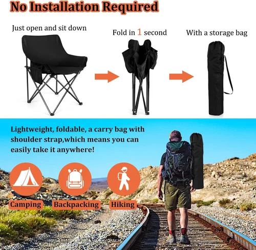 Vista 7 de Joyfair Silla de campamento al aire libre para adultos, sillas plegables grandes y portátiles con bolsa de transporte para patio, playa, pesca