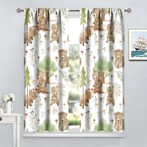 Vista 4 de Cortinas de animales del bosque, tratamientos de ventana para dormitorio del hogar, decoración de ventana de caricaturas, oso de acuarela, ardilla