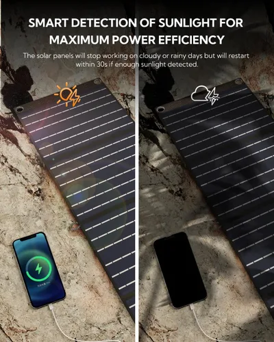 Vista 8 de LUMOPAL - Panel solar portátil, 60 W, paneles solares plegables, cargador solar plegable con PD60W USB C QC3.0 USB A salida impermeable