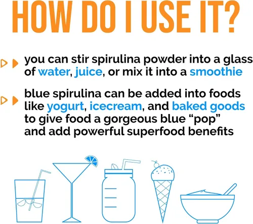 Vista 7 de Polvo de espirulina azul orgánico, 100% puro superalimento de algas azul-verdes, sin olor a pescado, colorante natural para batidos y bebidas