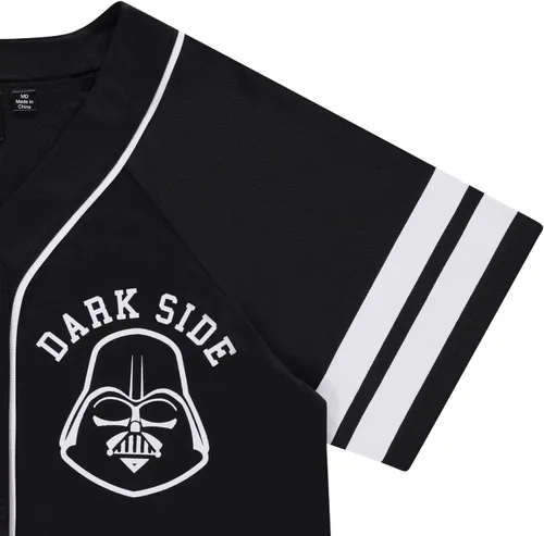 Vista 4 de STAR WARS Camiseta de béisbol para mujer, Darth Vader, Luke Skywalker y Baby Yoda malla con botones