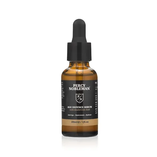 Vista 2 de Percy Nobleman Suero Age Defence con ácido hialurónico, un suero facial con una fórmula rica en vitaminas para ayudar a combatir los signos