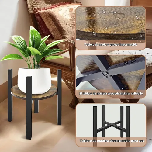 Vista 4 de Soporte ajustable para plantas de interior moderno de mediados de siglo, se adapta a macetas de 8 a 13 pulgadas, taburete de madera estable