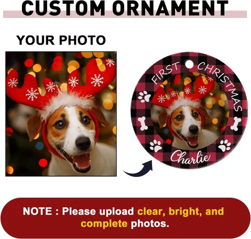 Vista 5 de 4 paquetes de adornos de Navidad personalizados con foto, adornos de Navidad personalizados para perros 2023 para árbol de Navidad, cachorros